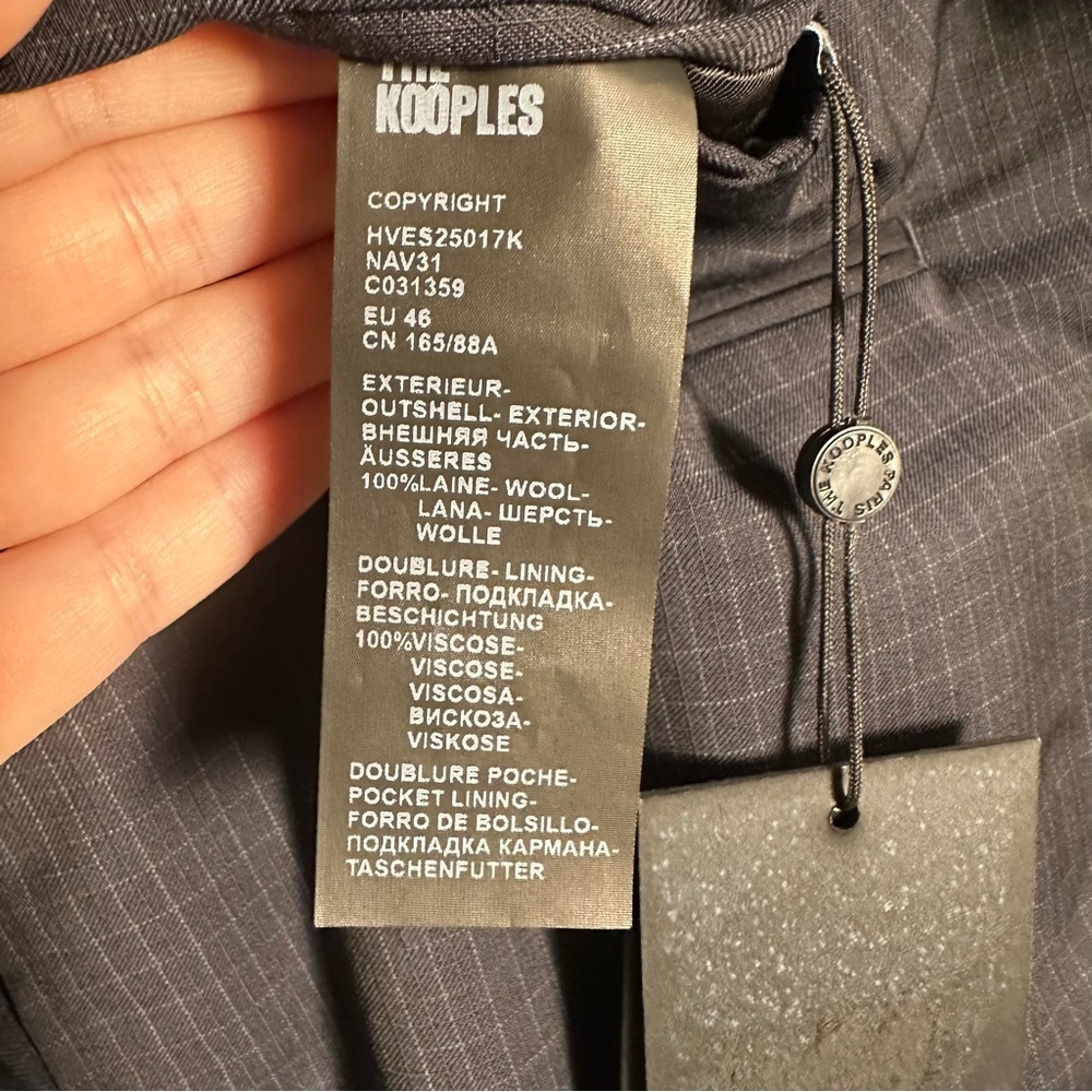 NWT The Kooples Men's Wool Navy Slim Fit Unlined Suit Jacket Blazer 46 $580 - Picture 16 of 16